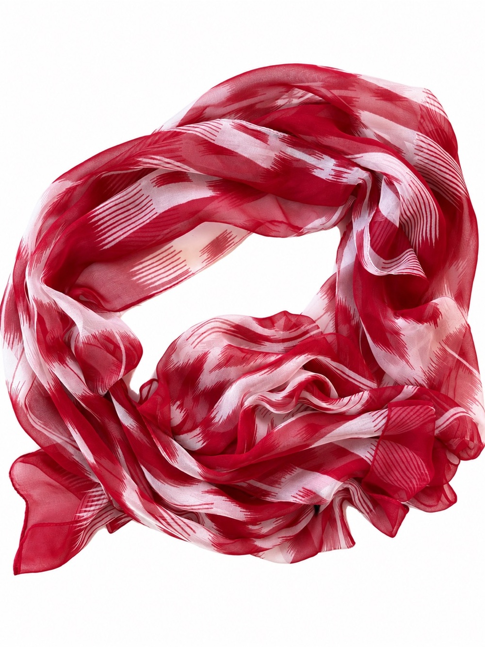 Made in Italy Red White Silk Scarf Ikat S.M. Foulards